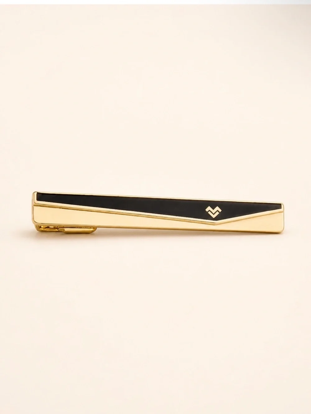 Mario Valentino Logo Tie Bar Gold Black Men’s Accessory OS